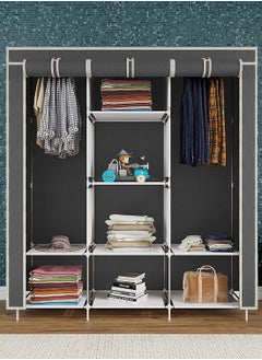 Buy Portable Wardrobe Storage Closet And Clothes Organizer grey color in UAE