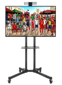 thumbnail image 2 of Mobile AV TV Stand Cart With Wheels And Shelf – Fits 32" To 75" LCD LED Plasma Screens, Black Steel By Topeakmart 2 of 3