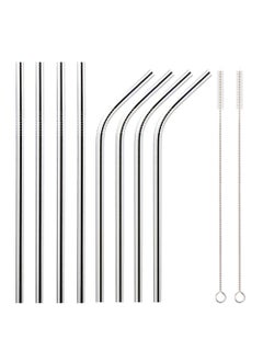 Buy 10-Piece Stainless Steel Drinking Straw Set Silver in Saudi Arabia