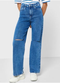 Buy Straight Fit Distressed Jeans in Saudi Arabia