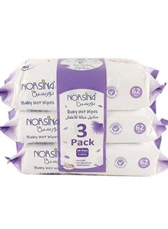 Buy Norsina Baby wet wipes 3 * 62 pcs Count 186pcs in Saudi Arabia