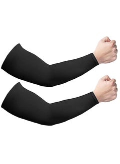 اشتري 2 Pairs Sun UV Protection Cooling Arm Sleeves, for Men & Women, UPF 50 Arm Cover, Arm Sun Sleeves Compression UV Protection Cooling, Cycling, Driving, Golf, Running (Black) في السعودية