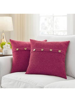 Buy Decorative Poly Jute Square Cushion Cover with Buttons Throw Pillow Cover for Living Room Couch Diwan Sofa, Modern 18 x 18 Inches / 45 x 45 cm (Color - Red)(Set of 2 Pieces) C5 in UAE