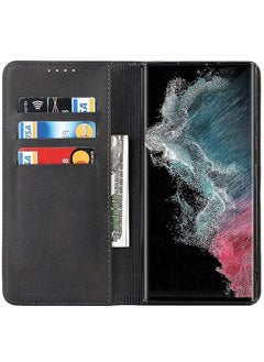 Buy Samsung Galaxy S22 Ultra Wallet Case Flip Folio Cover with Card Slots Strong Magnetic Closure Shockproof Protective Cover Premium PU Leather Case Black in UAE