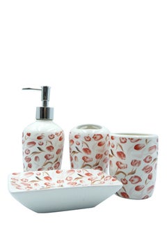 Buy 4 Pieces Bathroom Accessories Set Toothbrush Cup & Holder Lotion Liquid Soap Dispenser & Tray Red 21x8x26 in UAE