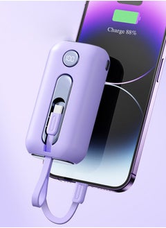 Buy Purple Power Bank 22.5W Fast Charge 10000 mAh CF911 Dual Wire Fast Charging Portable with Type-C and Lighting Output Cable-Pink in Saudi Arabia