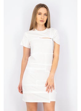 Buy Women Textured Mini Dress, White in Saudi Arabia