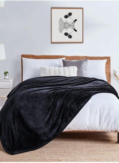 Buy Fleece Blanket Single Size(170 X 200 CM) Super Soft Throw Blanket With 300 GSM Best Lightweight Warm Plush Throws For Bed, Sofa,Couch And Camping,Black in UAE