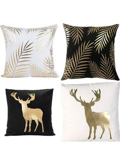 Buy Set Of 4 Cushions Including Pillows Gold White & Black Throw On Cushions 45X45 Cm Modern Cushions For Sofas Floor Living Room Pillows Included in Saudi Arabia