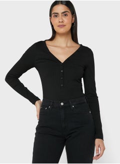 Buy Ribbed Button Detail Top in UAE