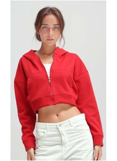 Buy Cropped Hoodie Long Sleeves With Zipper Closure in Egypt