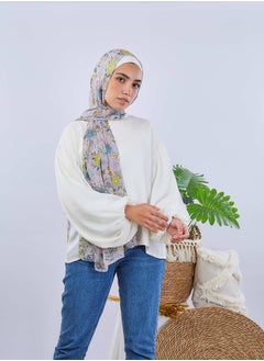 Buy Printed Crinkled Chiffon Purple - Yellow For Women in Egypt