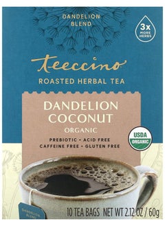 Buy Organic Roasted Herbal Tea Dandelion Coconut Caffeine Free 10 Tea Bags 2.12 oz (60 g) in UAE