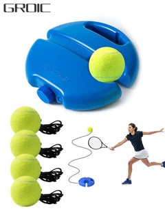 Buy 5-PCs Tennis Trainer Rebound Ball Set, Tennis Practice Trainer Gear Tennis Training Equipment Kit with 1 Trainer Base 4 Elastic Ropes & 4 Balls for Beginners, Kids, Adults in UAE