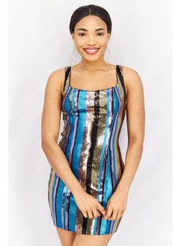 Buy Women Sequined Mini Bodycon Dress, Blue Combo in Saudi Arabia