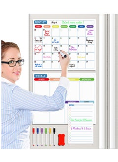 Buy Magnetic Daily Weekly Monthly Planner Calendar Board Set, Fridge Whiteboard Planning Organizer, Dry Erase, To Do List, Stain Resistant Surface with 1 Eraser, 6 color Markers for Kitchen Office in UAE