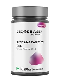 Buy Decode Age Trans Resveratrol 250mg for Guards Cardiovascular health , Diminishes oxidative stress , Reduces age-related weight gain , improves insulin sensitivity 60 Veg Capsules. in Saudi Arabia