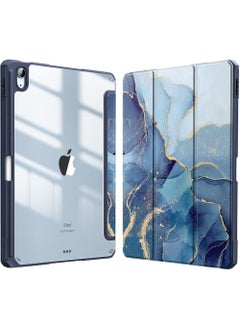 Buy Hybrid Slim Case for iPad 10th Generation 10.9 Inch Tablet (2022 Model) - [Built-in Pencil Holder] Shockproof Cover with Clear Transparent Back Shell, Auto Wake/Sleep Ocean Marble in UAE