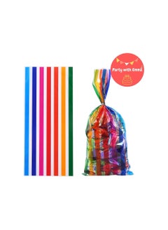 اشتري 100 Sets Plastic Cellophane Bags with Gold Twist Ties for Gifts Party Birthday Decoraiton (Rainbow) في الامارات