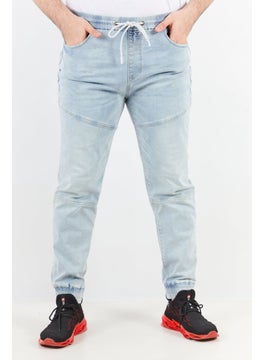 Buy Men Eric Tapered Fit Wash Drawstring Denim, Light Blue in UAE