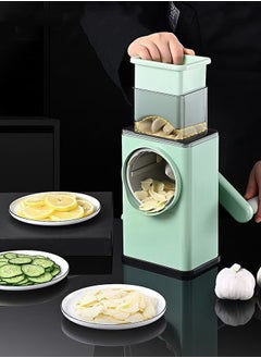 اشتري Potato Slicer Upgraded Hand Crank Vegetable Cutter Rotary Cheese Graters Multifunctional Chopper Veget Shredders Fruit Kitchen Tool with 4 Stainless Steel Drum Blades for Vegetables Green في الامارات