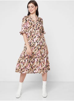 Buy Printed Ruffle Detail Dress in UAE