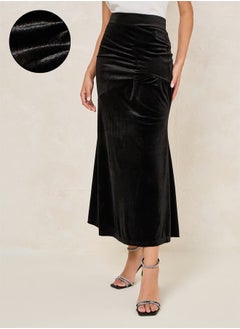 Buy Velvet Fit and Flare Maxi Skirt with Gathered Detail in Saudi Arabia