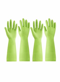 اشتري 2 Pairs Of Durable Cleaning Gloves Reusable Non Slip Rubber Long Sleeve Waterproof Household Dishwashing Gloves To Protect Hands Soft And Comfortable Premium Kitchen Gloves في السعودية