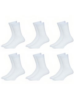 Buy Elegant Men's Socks Pack/Set of 6, (White Colour), Cotton Solid/Plain Regular/Full/Mid-Calf/Crew Length Socks in UAE