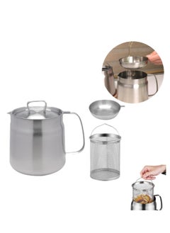 اشتري Stainless Steel Oil Filter Pot, 50oz Grease Container with Fine Mesh Strainer, 304 Stainless Steel, Large Capacity, Versatile Oil Filter Vessel, Multi-Function Frying Net Tank for Kitchen/Camping في السعودية