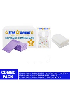 اشتري Combo Pack  Pack Changing Mat 10Pcs Bibs 10Pcs Disposable Towel 3Pcs Lavender في الامارات