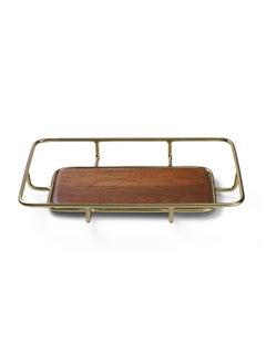 اشتري Clive Metal And Wood Rectangular Serving Tray 46X5X26Cm- Brown And Gold في الامارات