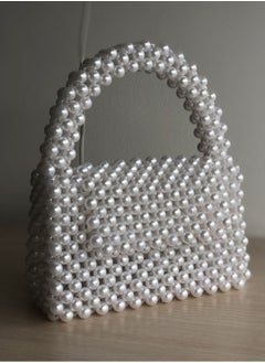 Buy Handmade bag - handbag - fluffy pearls White in Egypt