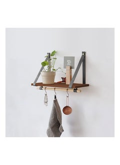 Buy PU Gray Leather Strap Wall Floating Shelf Brown in Egypt