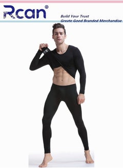 Buy 2 Piece Men's Round Neck Thermal Underwear Set Winter Pajamas Lightweight Slim Fitting Long Sleeved T-Shirt and Long Pants Ice Silk Ultra Thin Fabric Basic Layer Bottoming Shirt Plus Size in Saudi Arabia