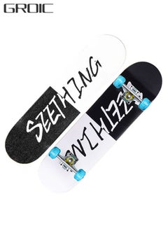 Buy 31 Inch Skateboard Shockproof Double Warped Colorful LED Light Up Wheels for Beginners Professionals Double-Sided Black White in UAE