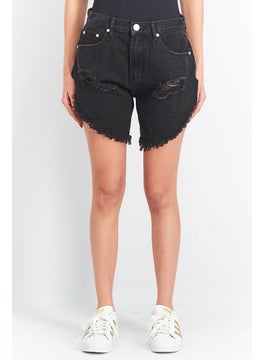 اشتري Women Rip Denim Short, Black في الامارات