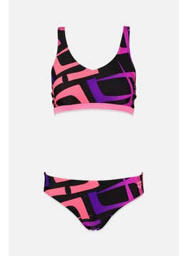 Buy Women Printed 2 Piece Bikini, Black and Pink and Purple in Saudi Arabia