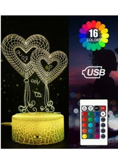 Buy 3D LED Night Light For Lovers, Gifts For Valentine's Day Or Birthday, 16 Colours Changing with Remo control in UAE