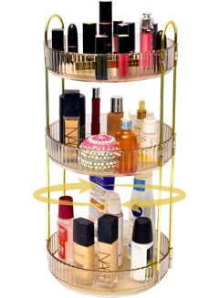 Buy Makeup Organizer, Luxury Acrylic Make Up Organizer, Lazy Susan 360° Rotating Skincare Organizer, Showcase Your Cosmetic Collection with 3 Tier Gold Makeup Stand 47x23x23cm in UAE