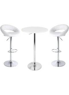 اشتري AWF AL WADI FURNITURE 3-Piece Adjustable Round MDF Wood Bar Table Set with 2 RO Bar Stools for Pub Counter Kitchen Home PU Leather Bar Chairs with Footrest 360°Swivel Perfect for Small Space, White في الامارات