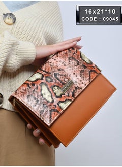 Buy Luxury women's leather bag, brown color with snakeskin pattern in Egypt