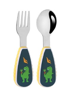 Buy Brain Giggles Dinosaur Handle Design Kids Cutlery Set with Case in UAE