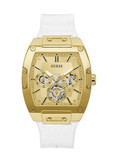 اشتري Guess Gold Tone Case White Genuine Leather men’s Watch GW0202G6 في السعودية