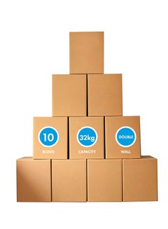 اشتري [10 Pack] Large Double Wall 100% Recyclable Corrugated Cardboard Moving Boxes with 32 KG Capacity, 45 x 45 x 70 cm Brown Carton for Packaging, Shipping and Storage, 5 ply في الامارات
