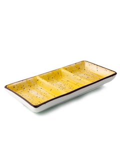 اشتري Color Glaze Porcelain Rectangular Compartment Dish 7 ,Yellow في الامارات