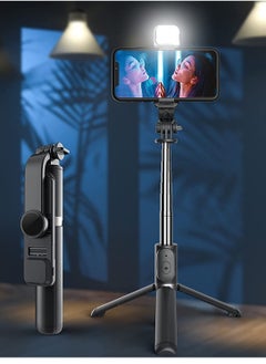 اشتري Portable Selfie Stick Tripod with Light with Detachable Bluetooth Remote,41 Inch Extendable Tripod Compatible with IPhone 13 Pro/12/11 Pro/Max/XS/XR/X and Samsung Galaxy S10/S9 Plus في الامارات