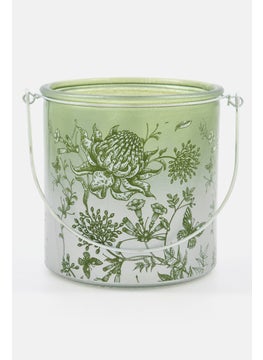 اشتري Glass Floral Printed Candle Holder 13 H x 13 Dcm, Green في السعودية