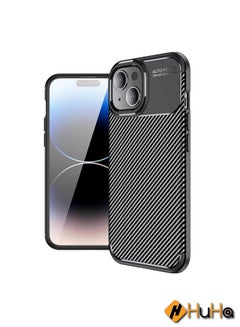 Buy HuHa Protective Case Cover For iPhone 15 Plus Carbon Fiber Texture Shockproof TPU Phone Case Black in UAE