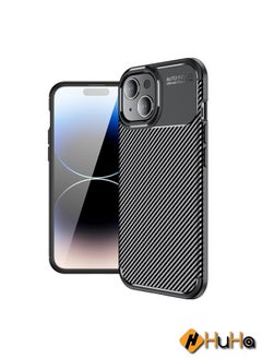 Buy HuHa Protective Case Cover For iPhone 15 Plus Carbon Fiber Texture Shockproof TPU Phone Case Black in UAE